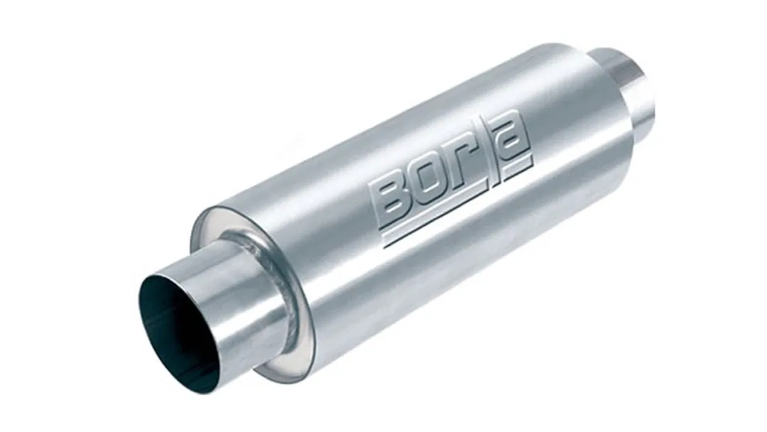 40086 – BORLA Exhaust Muffler, 5 Inch Diameter Round T-304 Stainless Steel Case Single 3-1/2 Inch Inner Diameter Cent...